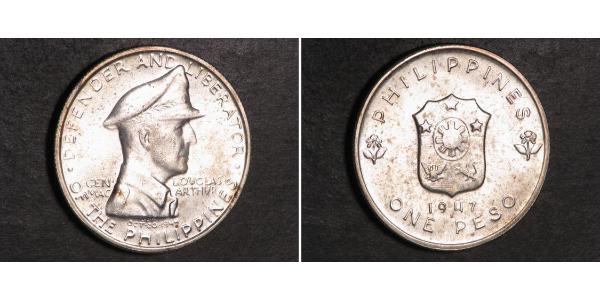 1 Peso Philippines Silver Douglas MacArthur (1880 - 1964) 