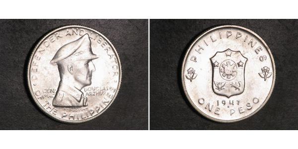 1 Peso Philippines Silver Douglas MacArthur (1880 - 1964) 