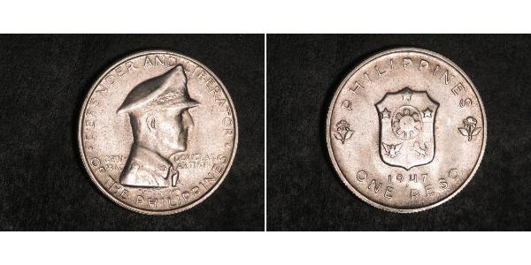 1 Peso Philippines Silver Douglas MacArthur (1880 - 1964) 