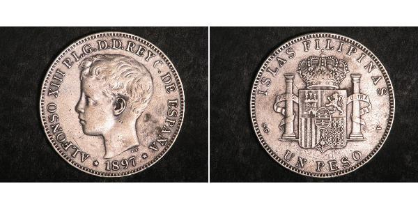 1 Peso Philippines Silver Alfonso XIII of Spain (1886 - 1941)