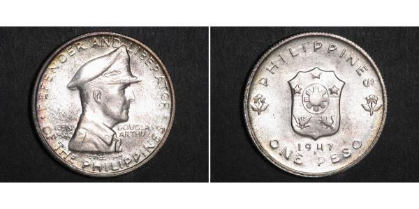 1 Peso Philippines Silver Douglas MacArthur (1880 - 1964) 