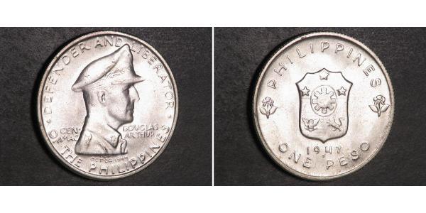 1 Peso Philippines Silver Douglas MacArthur (1880 - 1964) 
