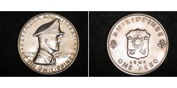1 Peso Philippines Silver Douglas MacArthur (1880 - 1964) 