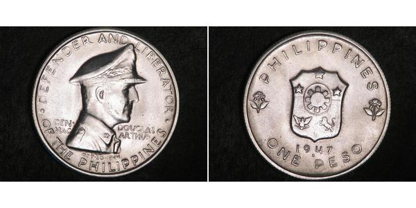 1 Peso Philippines Silver Douglas MacArthur (1880 - 1964) 