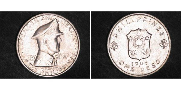 1 Peso Philippines Silver Douglas MacArthur (1880 - 1964) 
