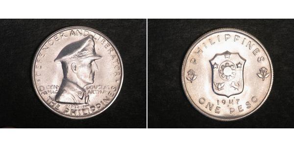 1 Peso Philippines Silver Douglas MacArthur (1880 - 1964) 