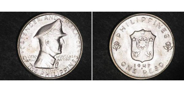 1 Peso Philippines Silver Douglas MacArthur (1880 - 1964) 