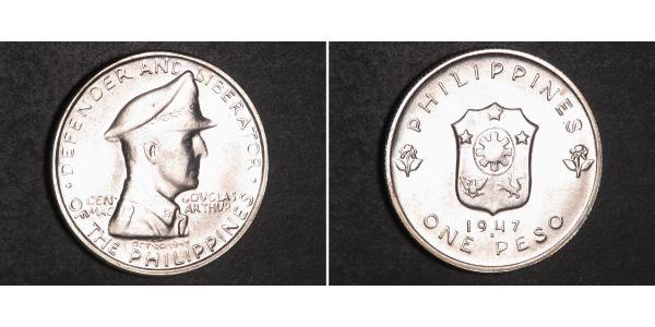 1 Peso Philippines Silver Douglas MacArthur (1880 - 1964) 