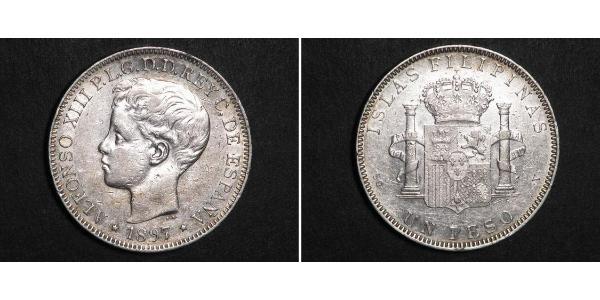 1 Peso Philippines Silver Alfonso XIII of Spain (1886 - 1941)