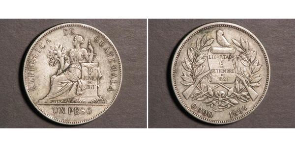 1 Peso Republic of Guatemala (1838 - ) Silver 
