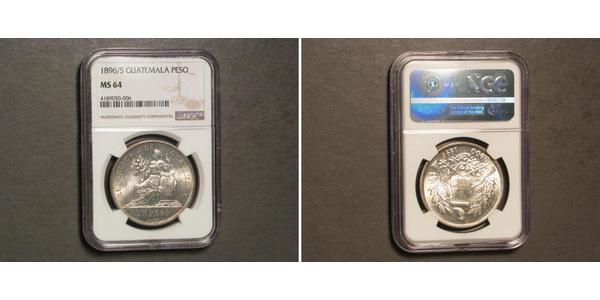 1 Peso Republic of Guatemala (1838 - ) Silver 