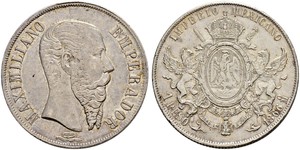 1 Peso Second Mexican Empire (1864 - 1867) Silver Maximilian I of Mexico (1832 - 1867)