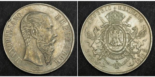 1 Peso Second Mexican Empire (1864 - 1867) Silver Maximilian I of Mexico (1832 - 1867)