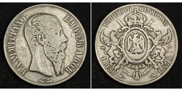 1 Peso Second Mexican Empire (1864 - 1867) Silver Maximilian I of Mexico (1832 - 1867)