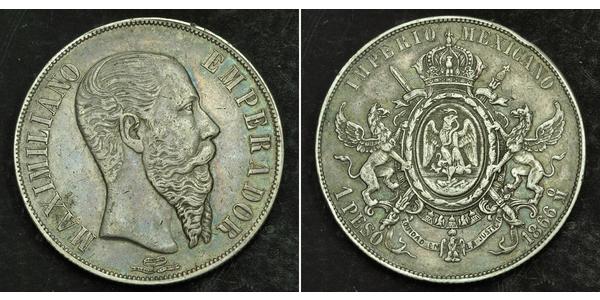 1 Peso Second Mexican Empire (1864 - 1867) Silver Maximilian I of Mexico (1832 - 1867)