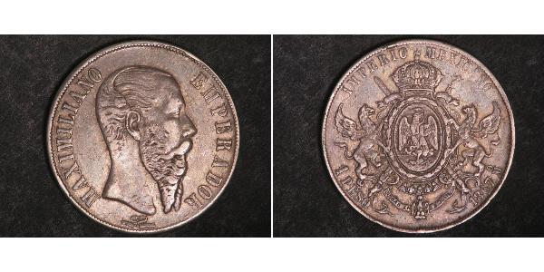 1 Peso Second Mexican Empire (1864 - 1867) Silver Maximilian I of Mexico (1832 - 1867)
