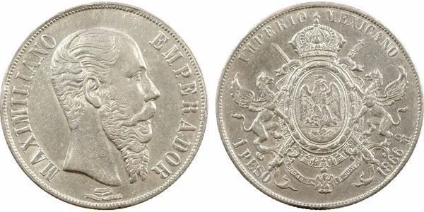 1 Peso Second Mexican Empire (1864 - 1867) Silver Maximilian I of Mexico (1832 - 1867)