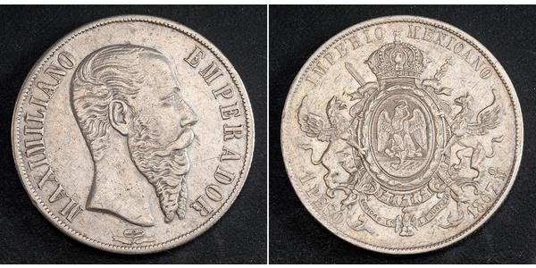 1 Peso Second Mexican Empire (1864 - 1867) Silver Maximilian I of Mexico (1832 - 1867)