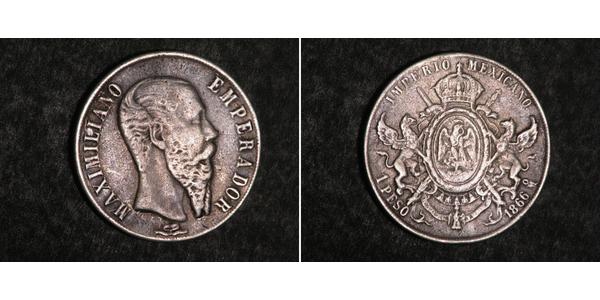 1 Peso Second Mexican Empire (1864 - 1867) Silver Maximilian I of Mexico (1832 - 1867)