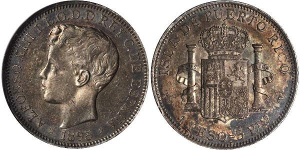 1 Peso Puerto Rico 銀 阿方索十三世 (1886 - 1941)