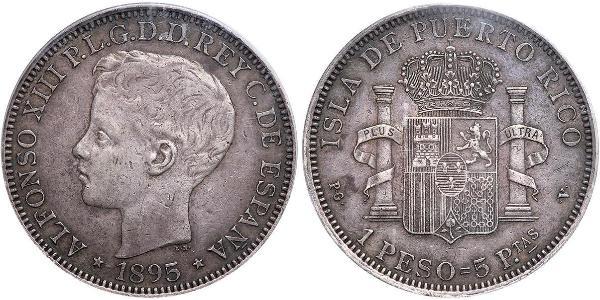 1 Peso Puerto Rico 銀 阿方索十三世 (1886 - 1941)