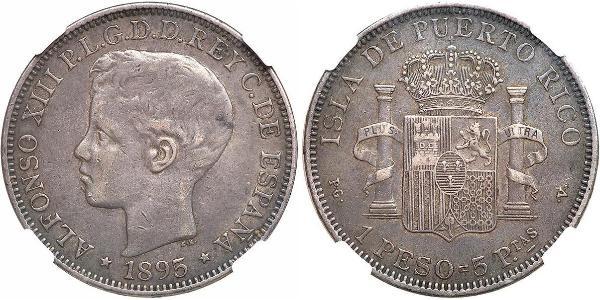 1 Peso Puerto Rico 銀 阿方索十三世 (1886 - 1941)