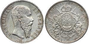 1 Peso 墨西哥第二帝國 (1864 - 1867) 銀 Maximilian I of Mexico (1832 - 1867)
