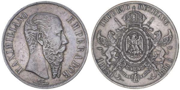 1 Peso 墨西哥第二帝國 (1864 - 1867) 銀 Maximilian I of Mexico (1832 - 1867)