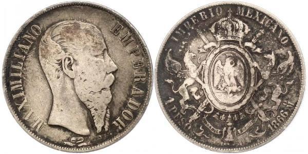1 Peso 墨西哥第二帝國 (1864 - 1867) 銀 Maximilian I of Mexico (1832 - 1867)