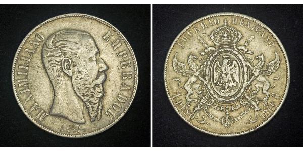 1 Peso 墨西哥第二帝國 (1864 - 1867) 銀 Maximilian I of Mexico (1832 - 1867)