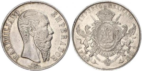 1 Peso 墨西哥第二帝國 (1864 - 1867) 銀 Maximilian I of Mexico (1832 - 1867)