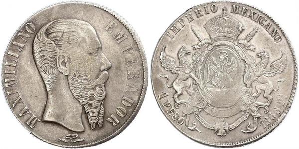1 Peso 墨西哥第二帝國 (1864 - 1867) 銀 Maximilian I of Mexico (1832 - 1867)