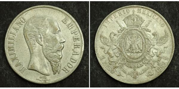 1 Peso 墨西哥第二帝國 (1864 - 1867) 銀 Maximilian I of Mexico (1832 - 1867)