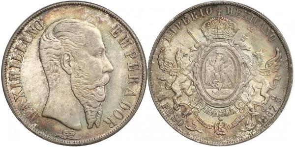 1 Peso 墨西哥第二帝國 (1864 - 1867) 銀 Maximilian I of Mexico (1832 - 1867)
