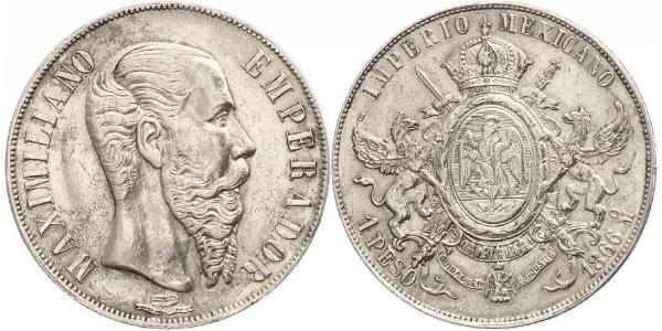 1 Peso 墨西哥第二帝國 (1864 - 1867) 銀 Maximilian I of Mexico (1832 - 1867)