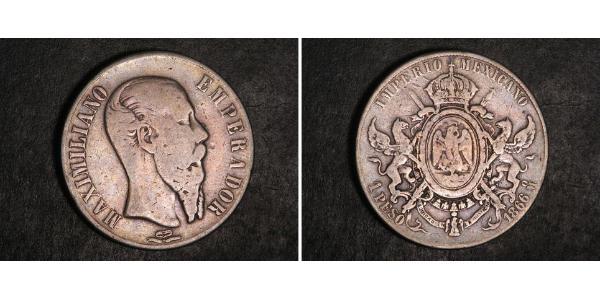 1 Peso 墨西哥第二帝國 (1864 - 1867) 銀 Maximilian I of Mexico (1832 - 1867)