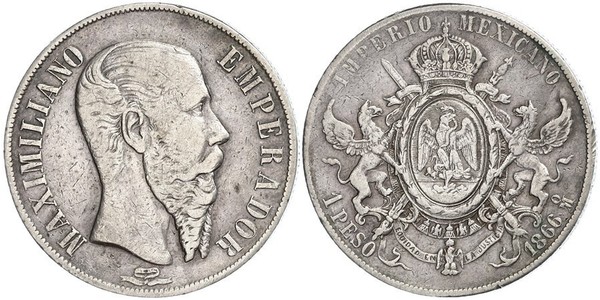 1 Peso 墨西哥第二帝國 (1864 - 1867) 銀 Maximilian I of Mexico (1832 - 1867)