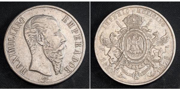 1 Peso 墨西哥第二帝國 (1864 - 1867) 銀 Maximilian I of Mexico (1832 - 1867)
