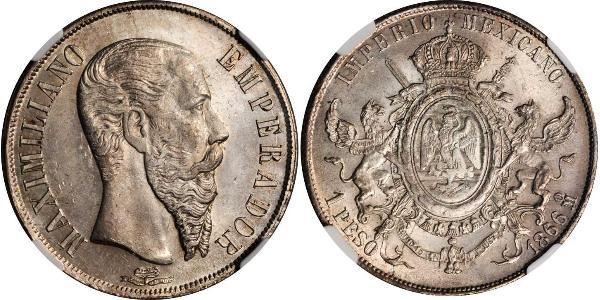 1 Peso 墨西哥第二帝國 (1864 - 1867) 銀 Maximilian I of Mexico (1832 - 1867)
