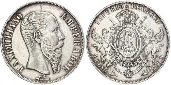 1 Peso 墨西哥第二帝國 (1864 - 1867) 銀 Maximilian I of Mexico (1832 - 1867)