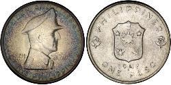 1 Peso 菲律宾 銀 Douglas MacArthur (1880 - 1964) 