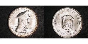 1 Peso 菲律宾 銀 Douglas MacArthur (1880 - 1964) 