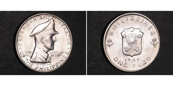 1 Peso 菲律宾 銀 Douglas MacArthur (1880 - 1964) 
