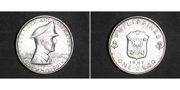 1 Peso 菲律宾 銀 Douglas MacArthur (1880 - 1964) 