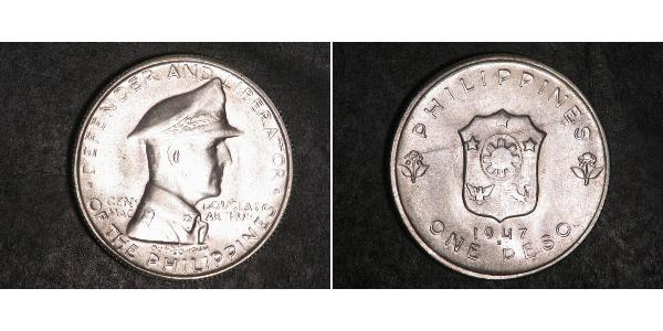 1 Peso 菲律宾 銀 Douglas MacArthur (1880 - 1964) 