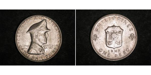 1 Peso 菲律宾 銀 Douglas MacArthur (1880 - 1964) 