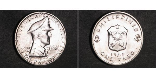 1 Peso 菲律宾 銀 Douglas MacArthur (1880 - 1964) 