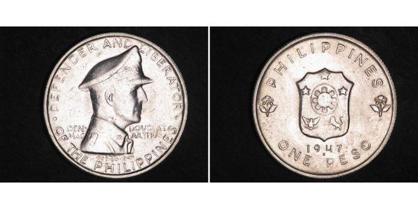 1 Peso 菲律宾 銀 Douglas MacArthur (1880 - 1964) 