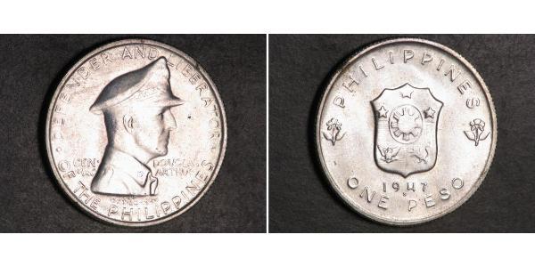 1 Peso 菲律宾 銀 Douglas MacArthur (1880 - 1964) 