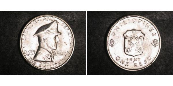 1 Peso 菲律宾 銀 Douglas MacArthur (1880 - 1964) 